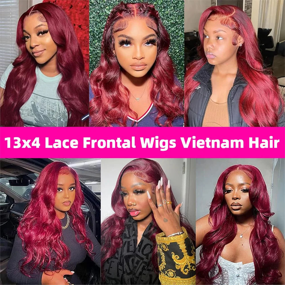 200 Density 99J Burgundy Body Wave Lace Frontal Wig