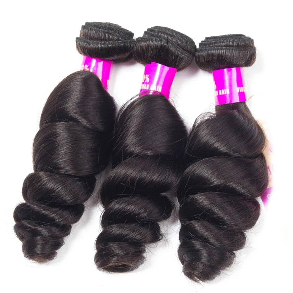 12A Unprocessed Human Hair Bundles With Closure 4X4 Loose Wave