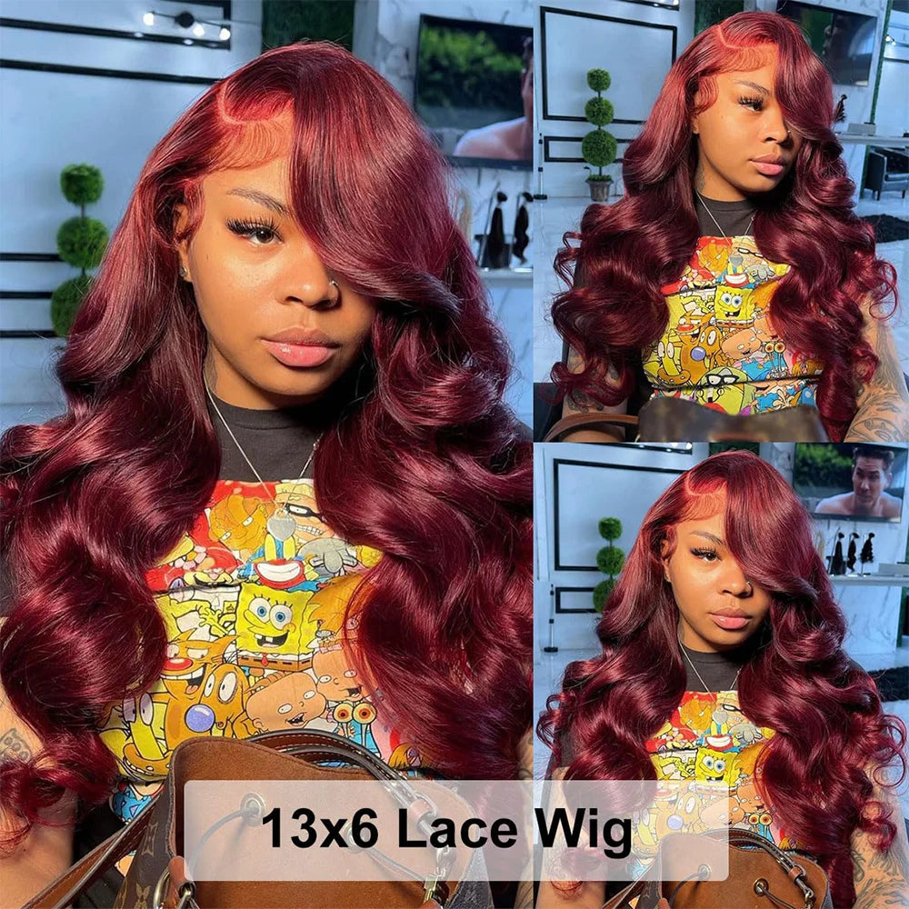 200 Density 99J Burgundy Body Wave Lace Frontal Wig